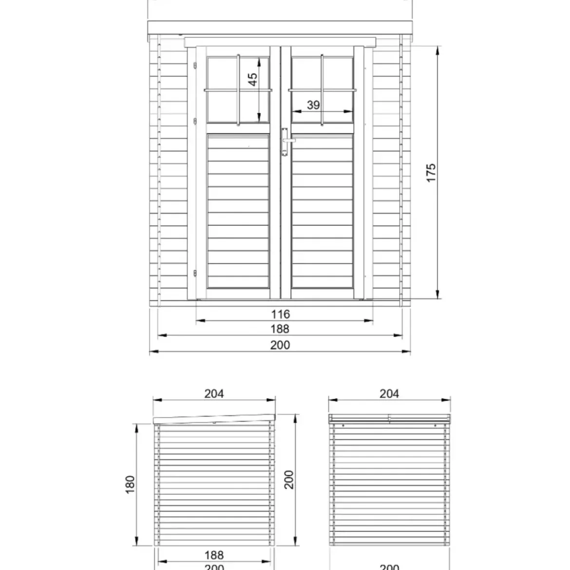Casetta da Giardino in Legno 2x2 19 mm Doppia Porta con Serratura