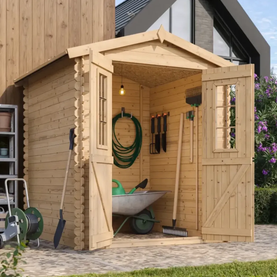 Casetta da Giardino in Legno 180x180 Tetto OSB Doppia Porta 19 mm