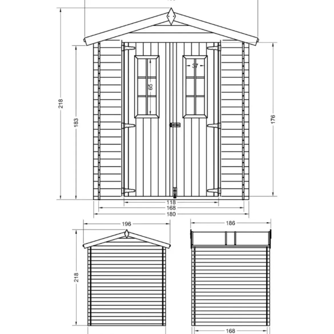 Casetta da Giardino in Legno 180x180 Tetto OSB Doppia Porta 19 mm