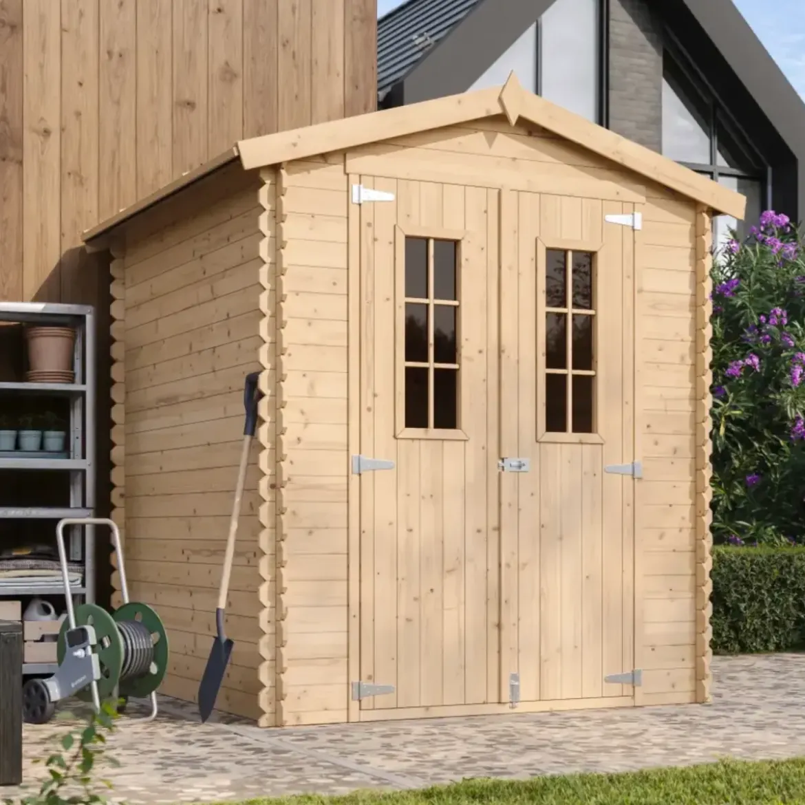 Casetta da Giardino in Legno 180x180 con Pavimento Doppia Porta 19 mm