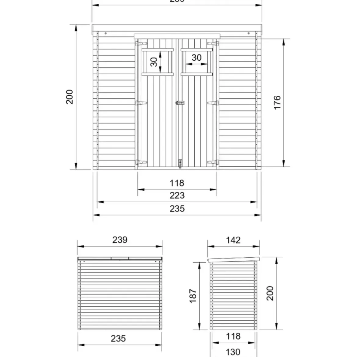 Casetta da Giardino in Legno 235x130 cm Porte Finestrate 19 mm