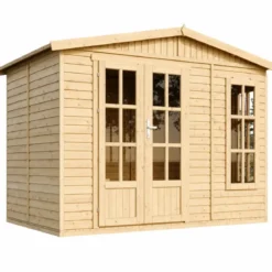 Casetta da Giardino in Legno 3x2 m con Pavimento Doppia Porta Finestre