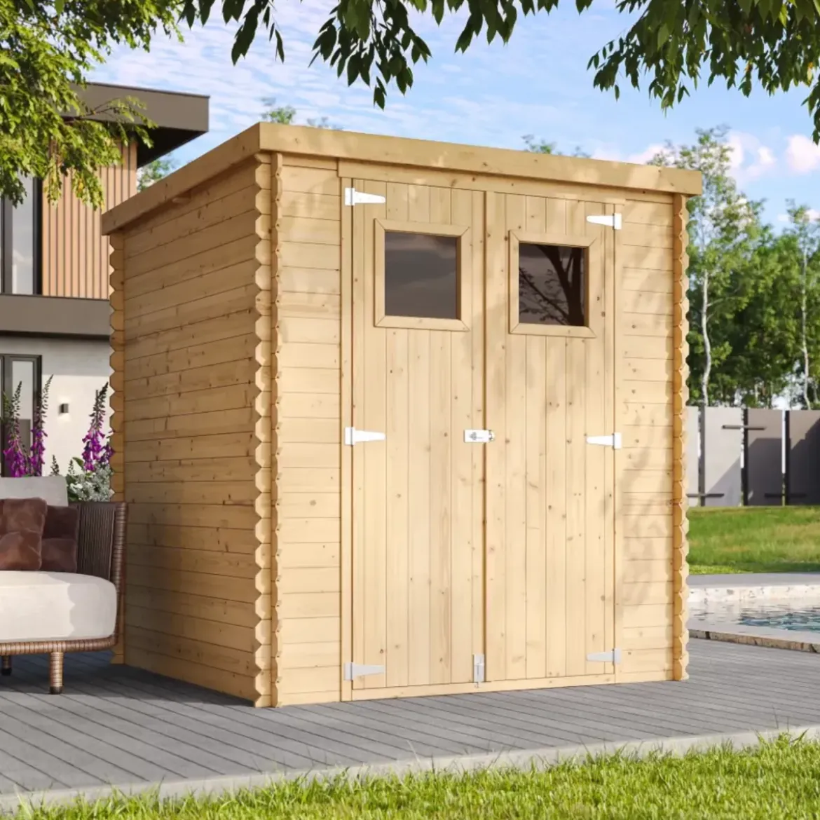 Casetta da Giardino in Legno 2x2 19 mm Doppia Porta Finestrata