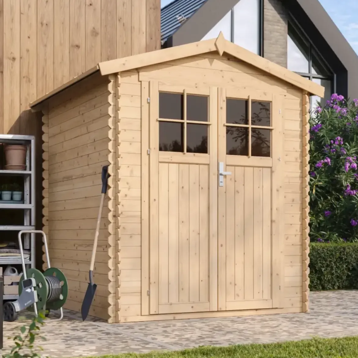 Casetta da Giardino in Legno 180x180 Doppia Porta con Serratura Chiave