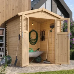 Casetta da Giardino in Legno 180x180 Doppia Porta con Serratura Chiave