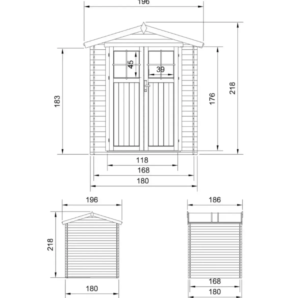 Casetta da Giardino in Legno 180x180 Doppia Porta con Serratura Chiave