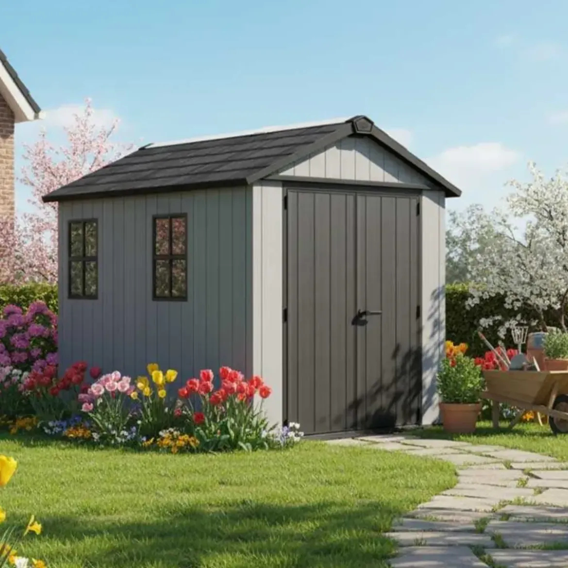 Casetta da Giardino Keter Newton Plus in Resina Grigio 230x287 cm