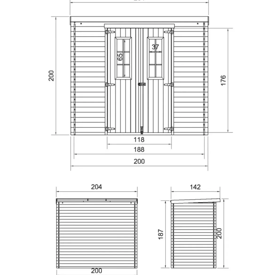 Casetta da Giardino Legno 19 mm 200x130 cm Doppia Porta Tetto Bitumato