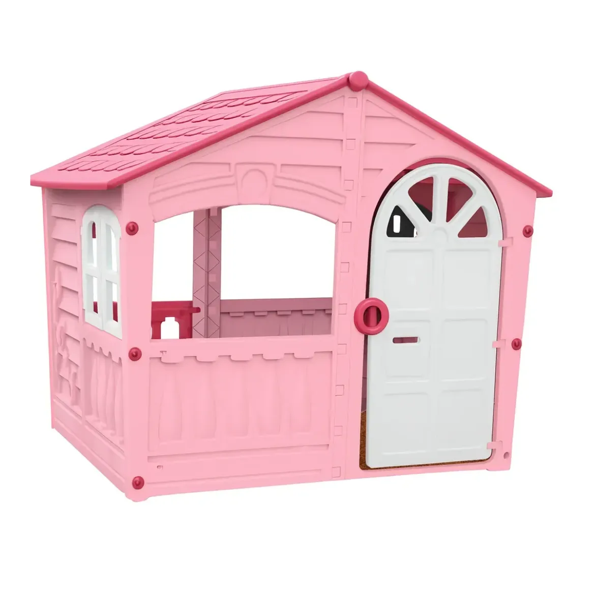 Casetta da Giardino per Bambini Rosa in Plastica Porta e Finestre Apribili