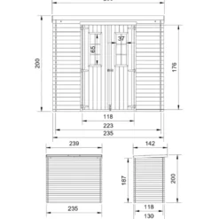 Casetta da Giardino 235x130 Legno 19 mm Doppia Porta Finestrata 3 m2