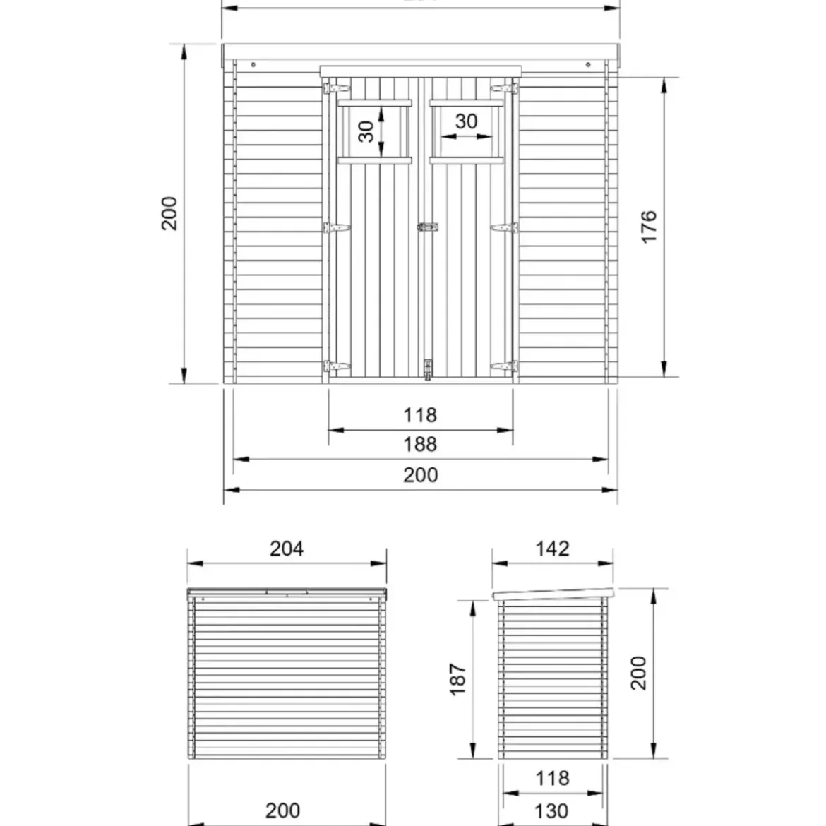 Casetta da Giardino 200x130 Legno 19 mm Doppia Porta Finestrata 2 m2