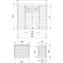 Casetta da Giardino 200x130 Legno 19 mm Doppia Porta Pavimento 2 m2