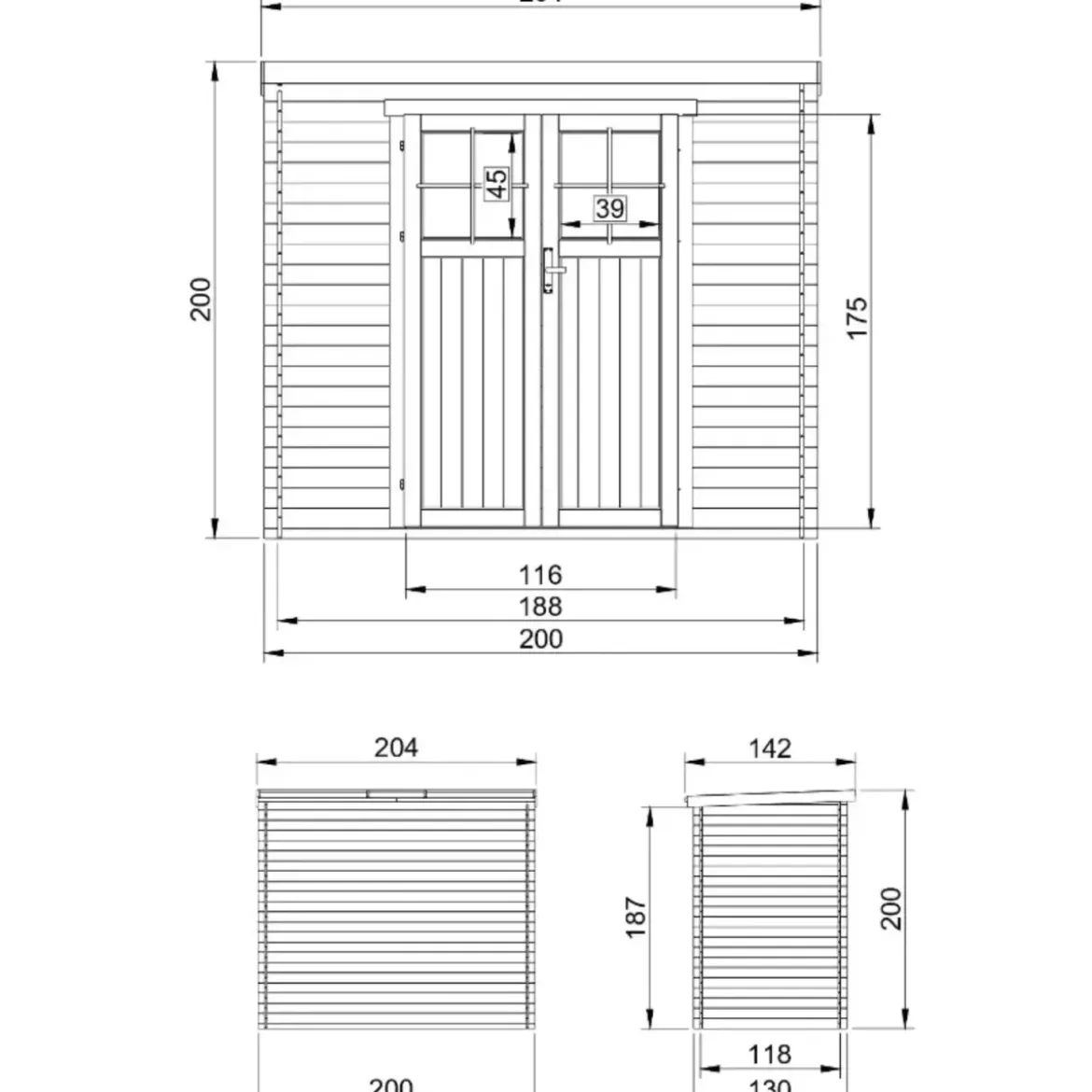 Casetta da Giardino 204x142 Legno 19 mm Porta con Serratura 2 m2