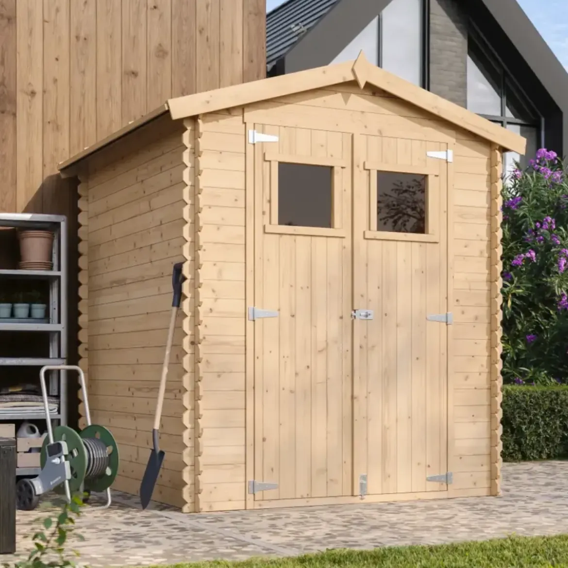 Casetta da Giardino 180x180 Legno 19mm Pavimento Porta con Finestra