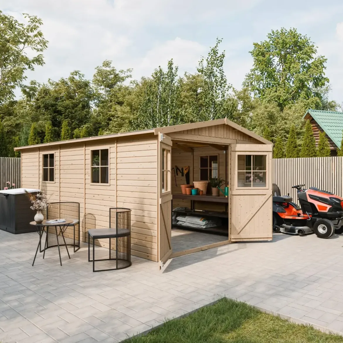 Casetta da Giardino 3x5 m in Legno 17 mm Porte Doppie Finestre 15 m2