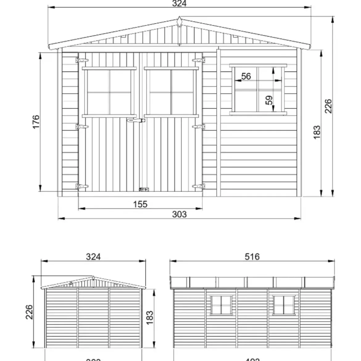Casetta da Giardino 3x5 m in Legno 17 mm Porte Doppie Finestre 15 m2