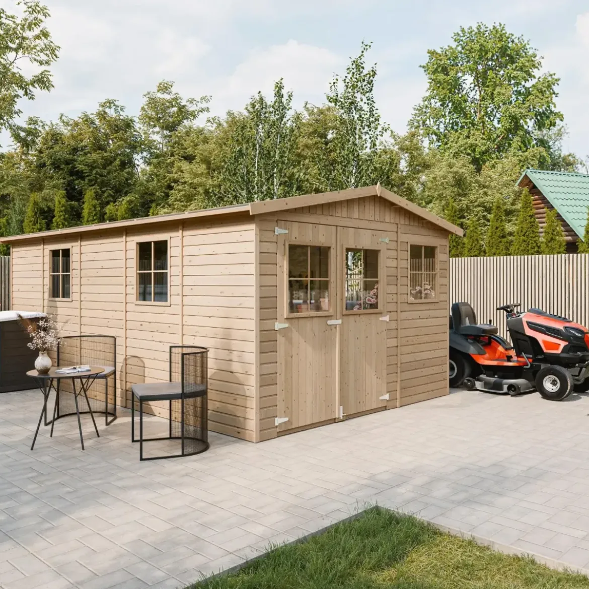Casetta da Giardino 3x5 m in Legno 17 mm Porte Doppie Finestre 15 m2