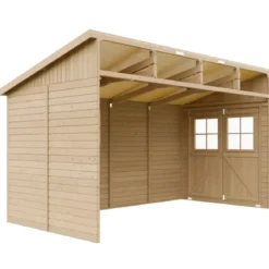 Casetta da Giardino 2x4 m in Legno 17 mm Addossata Aperta Doppia Porta