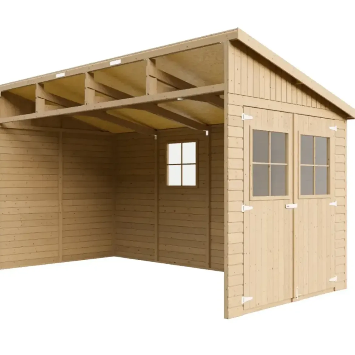 Casetta da Giardino 2x4 m in Legno 17 mm Addossata Aperta Doppia Porta