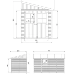 Casetta da Giardino 2x4 m in Legno 17 mm Addossata Aperta con Pavimento