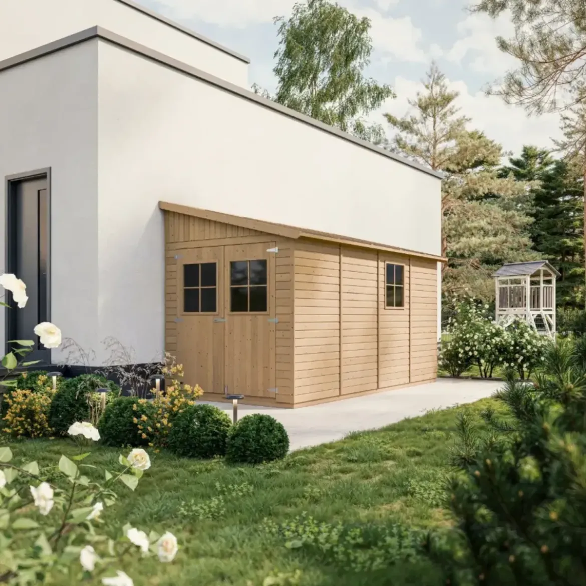 Casetta da Giardino 2x4 m in Legno 17 mm Addossata Aperta con Pavimento