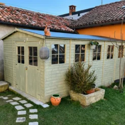Casetta da Giardino 3x5 m Legno 17 mm Pavimento Porte Finestre 15 m2