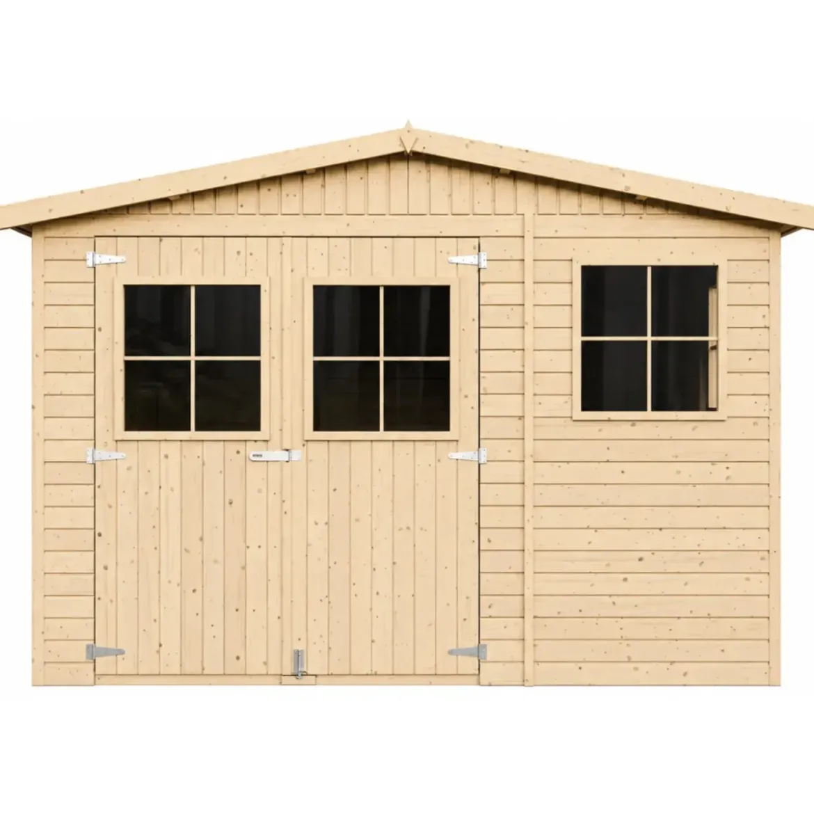 Casetta da Giardino 3x4 m Legno 17 mm Tetto OSB Doppia Porta Finestre