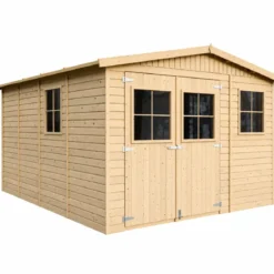 Casetta da Giardino 3x4 m Legno 17 mm Tetto OSB Doppia Porta Finestre