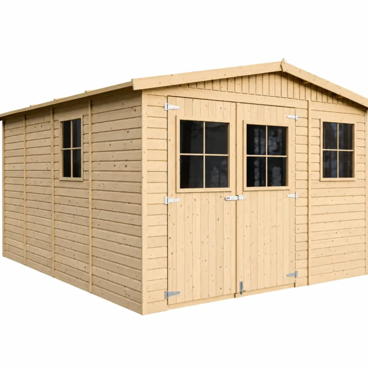 Casetta da Giardino 3x4 m Legno 17 mm Tetto OSB Doppia Porta Finestre