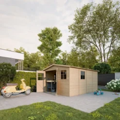 Casetta da Giardino 3x4 m Legno 17 mm Tetto OSB Doppia Porta Finestre