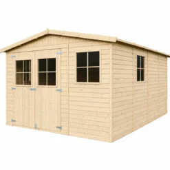 Casetta da Giardino 3x4 m Legno 17 mm Pavimento Doppia Porta Finestre