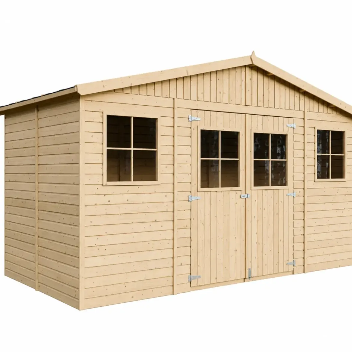 Casetta da Giardino 4x2 m Legno 17 mm Tetto OSB Doppia Porta Finestre
