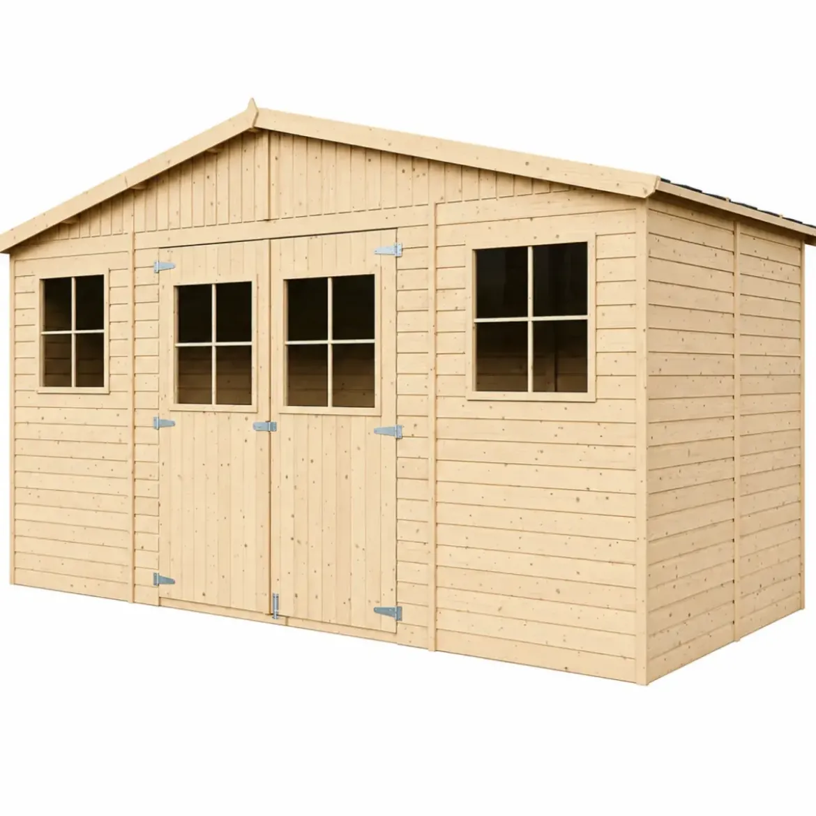 Casetta da Giardino 4x2 m Legno 17 mm Tetto OSB Doppia Porta Finestre