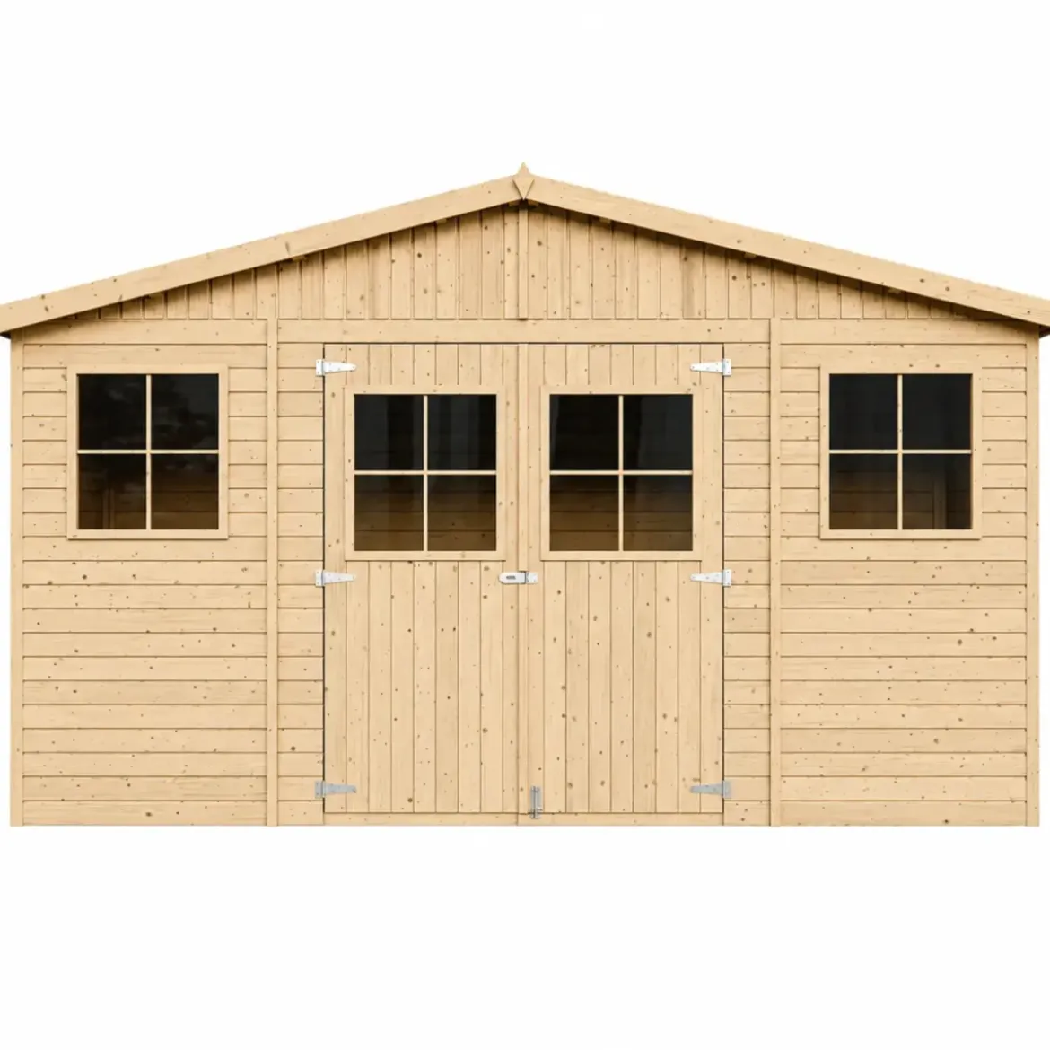 Casetta da Giardino 4x2 m Legno 17 mm Tetto OSB Doppia Porta Finestre