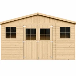 Casetta da Giardino 4x2 m Legno 17 mm Pavimento Doppia Porta Finestre