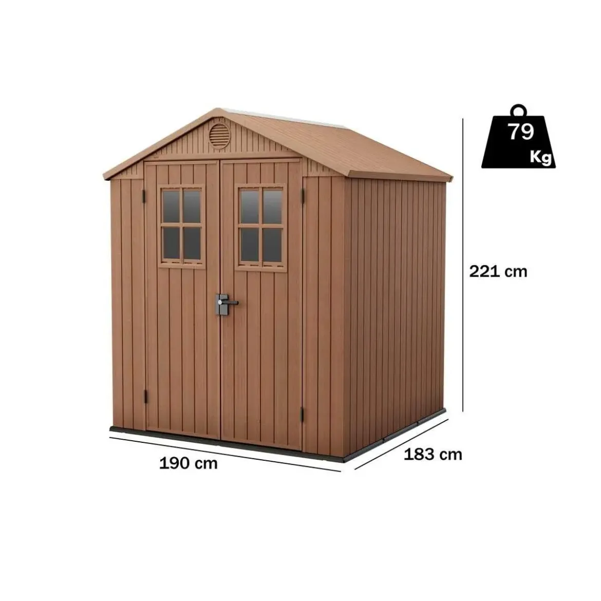 Casetta da Giardino 190x183x221 cm Effetto Legno EVOTECH+ Doppia Porta