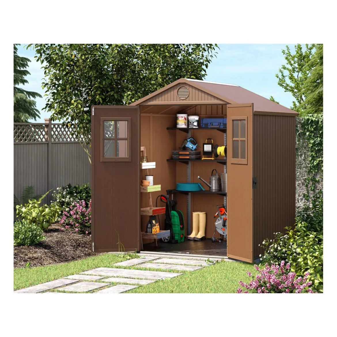 Casetta da Giardino 190x183x221 cm Effetto Legno EVOTECH+ Doppia Porta