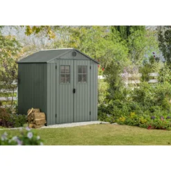 Casetta da Giardino 190x183x221 cm EVOTECH Effetto Legno con Finestre
