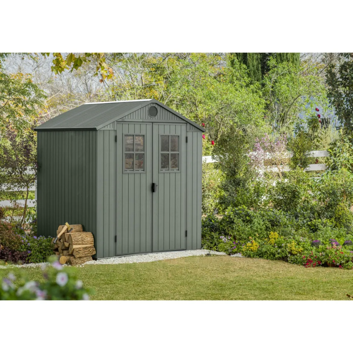 Casetta da Giardino 190x183x221 cm EVOTECH Effetto Legno con Finestre