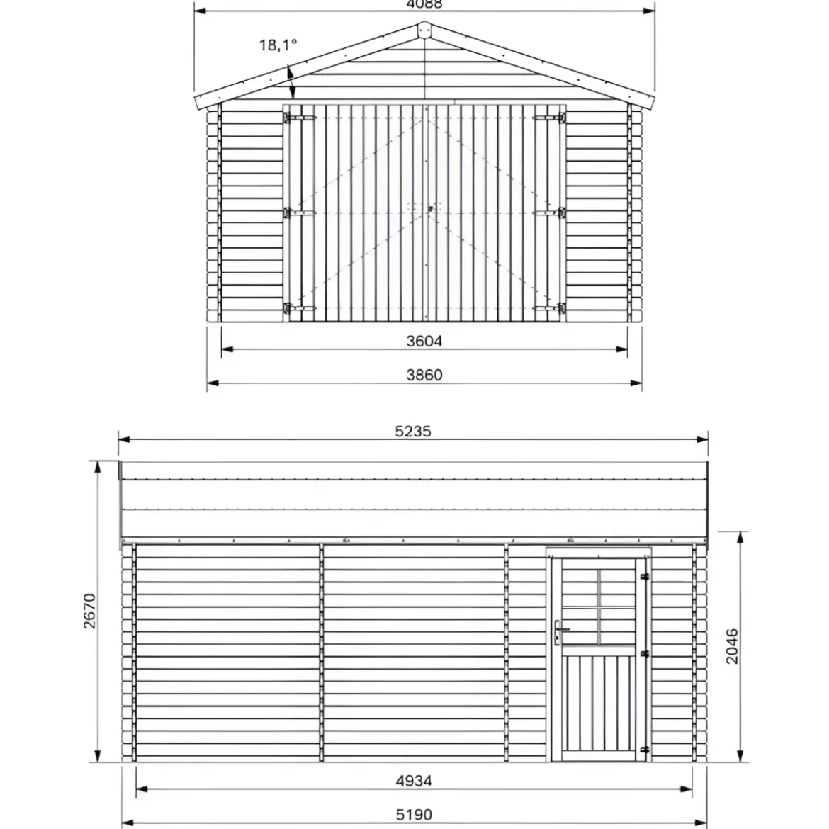 Casetta Garage Box in Legno Abete 34mm da Giardino 4x5 Porta Doppia