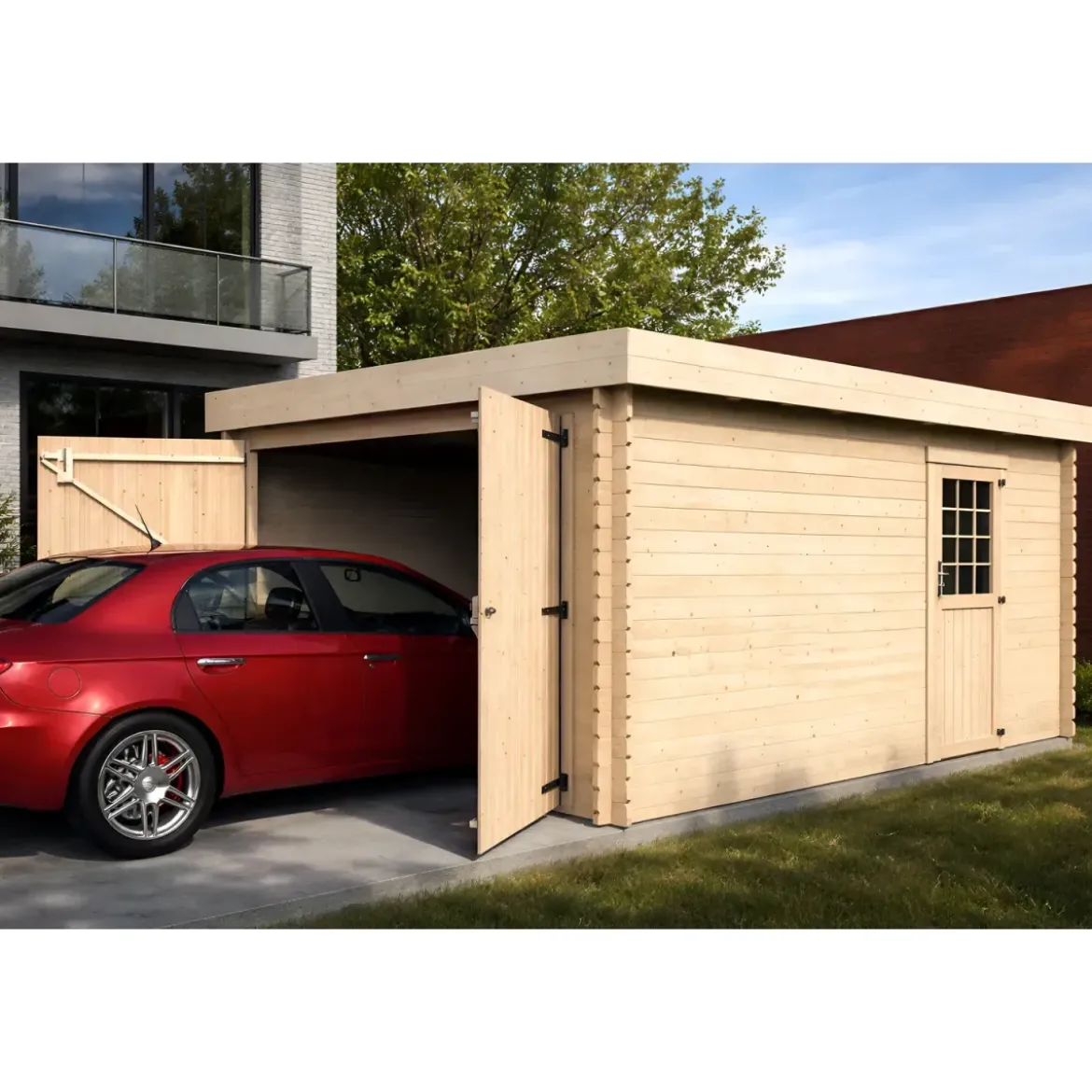 Casetta Garage Box in Legno Abete 28mm da Giardino 3x5 Porta Doppia