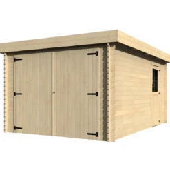 Casetta Garage Box in Legno Abete 28mm da Giardino 3x5 Porta Doppia
