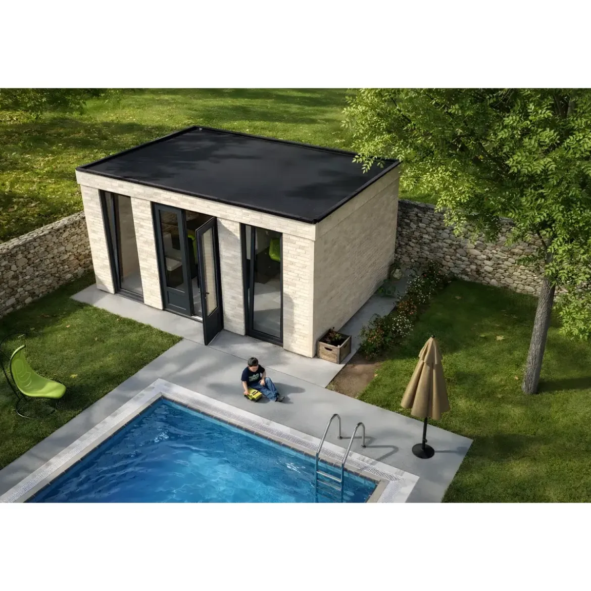 Casetta in Legno Abitabile 5x3.6 metri Parete Isolanti Porta Finestra Giardino