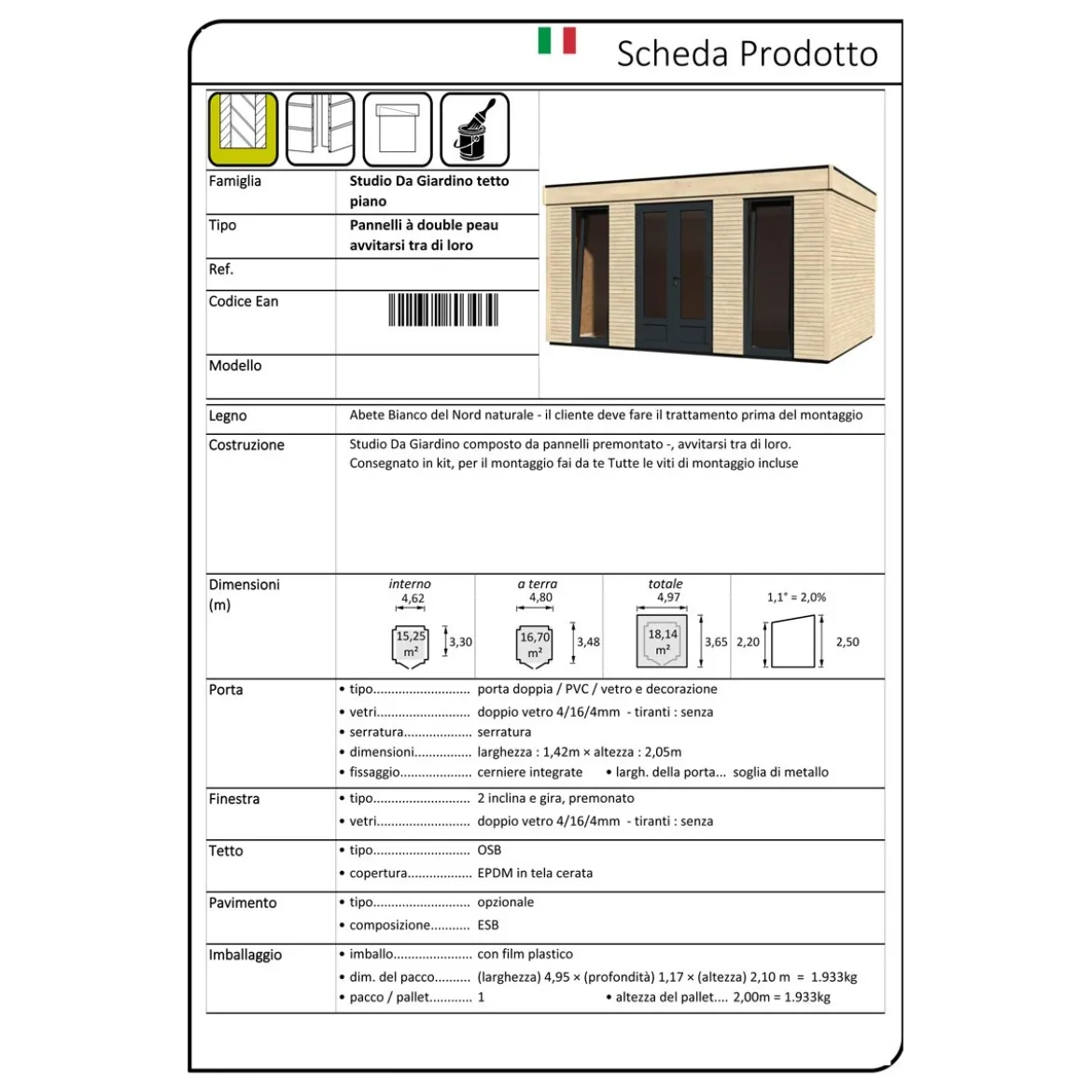 Casetta in Legno Abitabile 5x3.6 metri Parete Isolanti Porta Finestra Giardino
