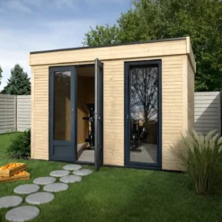 Casetta in Legno Abitabile 3.6x3 mt Parete Isolanti Porta Finestra da Giardino