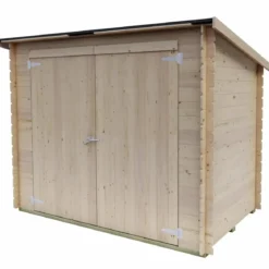 Casetta in Legno Addossata 218x130 cm con Porta Doppia e Pavimento