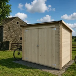 Casetta in Legno Addossata 218x130 cm con Porta Doppia e Pavimento