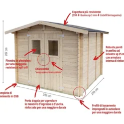 Casetta in Legno Block House 249x249 cm Impermeabile da Giardino