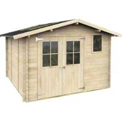 Casetta in Legno con Pavimento 3x3 m Block House Doopia Porta Finestra