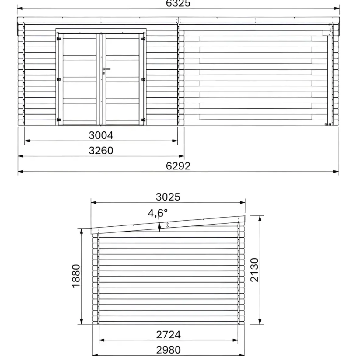 Casetta in Legno da Giardino 632×298 cm Doppia Porta a Vetri Portico